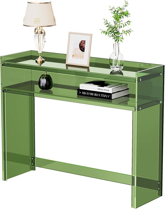 Acrylic Console Table, Entryway Table with Storage Shelves (Green)