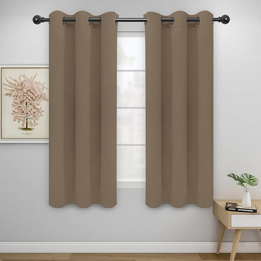 Easy-Going Blackout Curtains for Bedroom, Solid Thermal Insulated Grommet and Noise Reduction Window Drapes, Room Darkening Curtains for Living Room, 2 Panels(42x72 in, Camel)