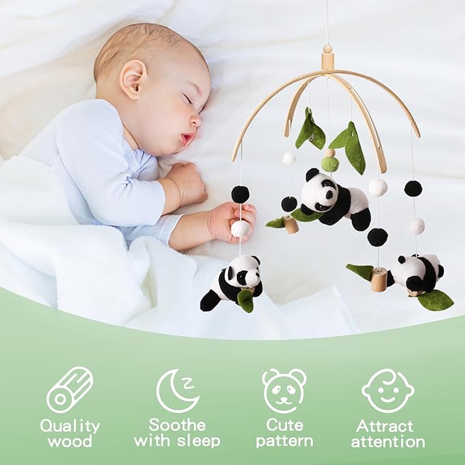 Baby Crib Mobile - Panda Mobile for Crib, Nursery Mobile Decor, Baby Bassinet Mobile Toy - Shower Set for Infant Bedroom Hanging Decoration, Gender Neutral Baby Gift