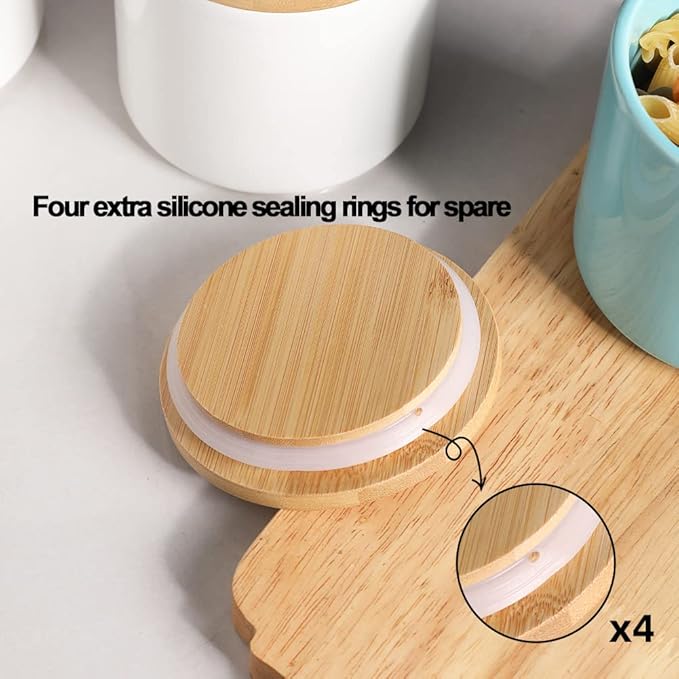 Sweejar Ceramic Kitchen Canister Sets, Porcelain Container for Countertop, Heavy Food Storage Jars with Airthight Seal Bamboo Lid, Servering for Sugar, Coffee Beans, Tea Leaves, Pack of 4（Jade）