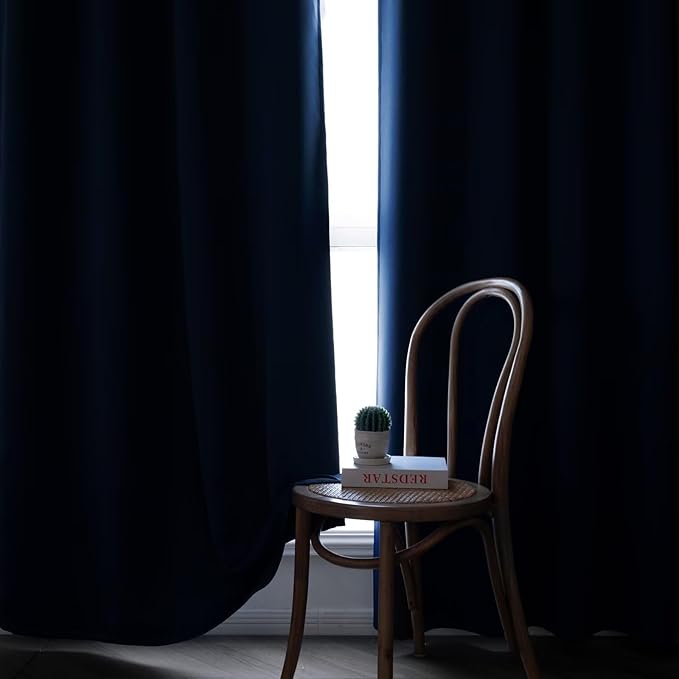 Blackout Curtains 108 Inches Long for Bedroom, Thermal Insulated Blackout Curtains 2 Panels Set, Solid Grommet Privacy Room Darkening Drapes for Living Room Windows(W52 x L108, Navy Blue)