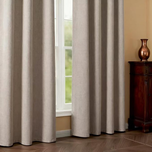 Blackout Curtains 84 Inch Length 2 Panels Set, 100% Black Out Textured Thermal Curtains, Grommet Privacy Light Blocking Drapes for Living Room Bedroom Luxury Decor(52W × 90L inch, Beige)