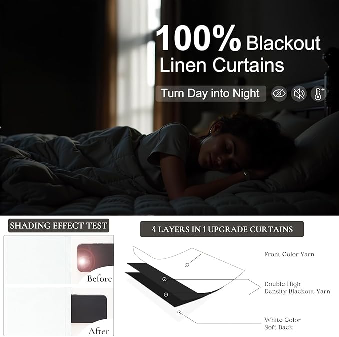 Luxury White Linen Curtains Blackout Country Rustic Farmhouse Style Drapes for Living Room Bedroom 2 Panel Burg Thick Linen Lightweight Curtains Light Blocking Thermal Dining Room 86 Inches Long
