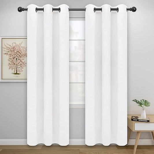 Easy-Going Blackout Curtains for Bedroom, Solid Thermal Insulated Grommet and Noise Reduction Window Drapes, Room Darkening Curtains for Living Room, 2 Panels(42x84 in, White)