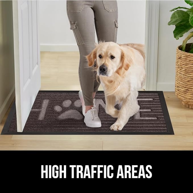 GORILLA GRIP 100% Waterproof All-Season WeatherMax Doormat, 47x35, US Designed Natural Rubber, Stain and Fade Resistant, Low Profile Indoor Outdoor Door Mats, Easy Clean Patio Mat, Espresso Home Paw