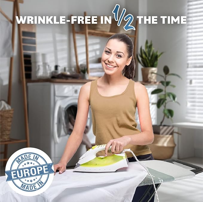 Bartnelli Classic Ironing Board with New Patent Technology | Made in Europe Iron Board with Patent Fast-Glide Zone, 4 Layer Cover & Pad, Height Adjustable, Safety Iron Rest, 4 Premium Steel Legs