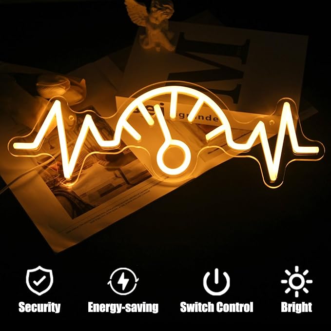 Car Dashboard Neon Sign Garage Neon Signs for Man Cave Automobile Speedometer Neon Light Orange LED Car Neon Lights Signs for Garage Man Cave Auto Repair Shop Game Room Party Decor