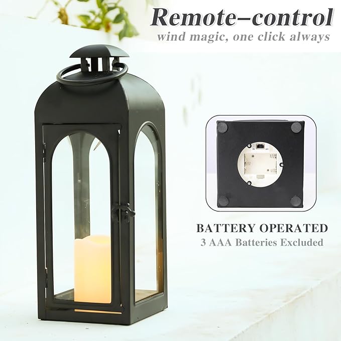 Bdor 16 Inches Metal and Stainless Steel Glass Decorative Lantern with Electronic Wax Effect - Indoor/Outdoor Decorative Lighting, Handcrafted Aesthetic, Perfect for Home, Parties, and Holiday Decor