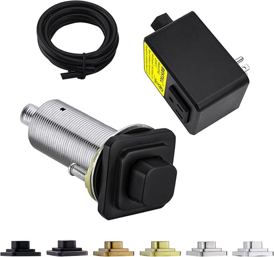 BESTILL Garbage Disposal Air Switch Kit, Square Raised Push Button Ideal for Long Nails, Cordless Sink Top Brass Switch for Food Waste Disposer, Matte Black, Compatible with all Garbage Disposals