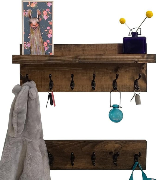 Coat Rack with Shelf Wall Mounted with Storage (Choose Your Length) Towel Rack Entryway Organizer Key Hooks (36" L (9 Hooks) Set of 2)