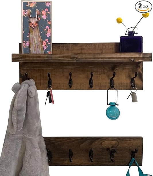 Coat Rack with Shelf Wall Mounted with Storage (Choose Your Length) Towel Rack Entryway Organizer Key Hooks (24" L (6 Hooks) Set of 2)