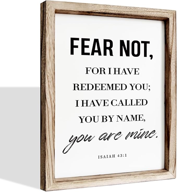 Christian Wooden Wall Sign, Bible Verse Hanging Decor, Master Bedroom Decors, Religious Home Decor, Framed Wall Plaque Sign 15 * 11.5 inches, Christian Gift, Fear Not, for I Have Redeemed You