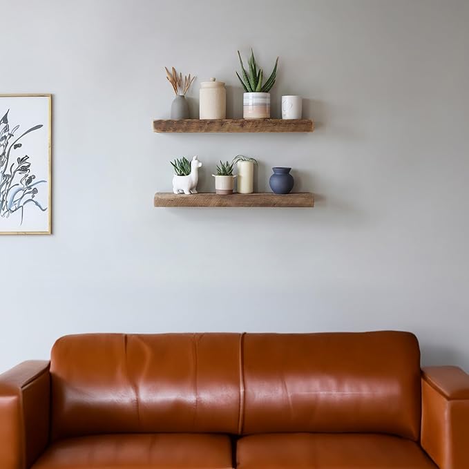 Urban Legacy Reclaimed Barnwood Planks | Floating Shelves for Wall w/Flush Mount Shelf Bracket Set Included | Set of 2 (Natural, 40"x 4.5"x 2")