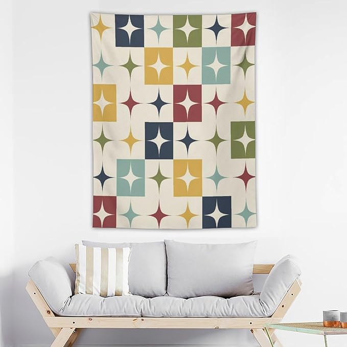 ICMOLYYENLO Boho Medieval Cat Tapestry, Abstract Atomic Starburst Geometric Aesthetic Art Wall Hanging For Bedroom Living Room Dormitory 40x60 Inches