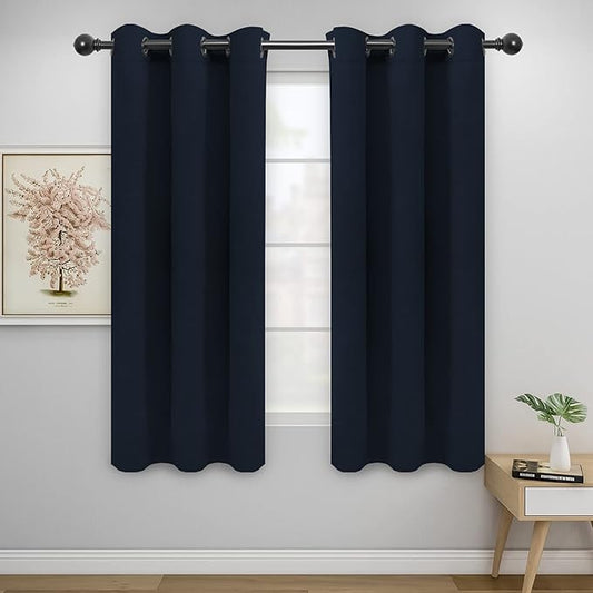 Easy-Going Blackout Curtains for Bedroom, Solid Thermal Insulated Grommet and Noise Reduction Window Drapes, Room Darkening Curtains for Living Room, 2 Panels(42x72 in, Navy)