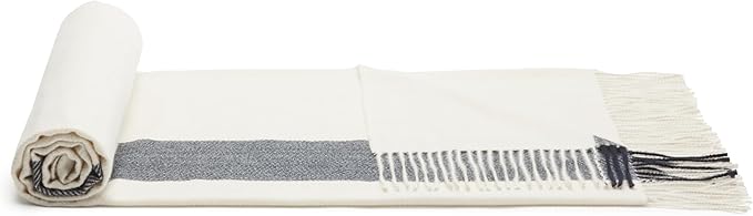 Amazon Basics Room Decor Throw Blanket, Lightweight and Cozy in Polyester, Ivory With Blue Cross-check Pattern, 50"x 60"