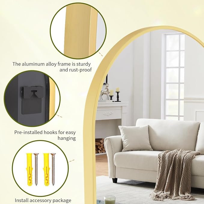 BEAUTYPEAK 36"x48" Arch Bathroom Mirror, Wall Mounted Vanity Metal Frame Mirror for Bedroom, Entryway, Living Room, Gold