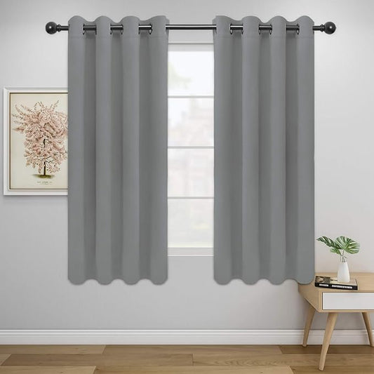Easy-Going Blackout Curtains for Bedroom, Solid Thermal Insulated Grommet and Noise Reduction Window Drapes, Room Darkening Curtains for Living Room, 2 Panels (52x46 in,Light Gray)
