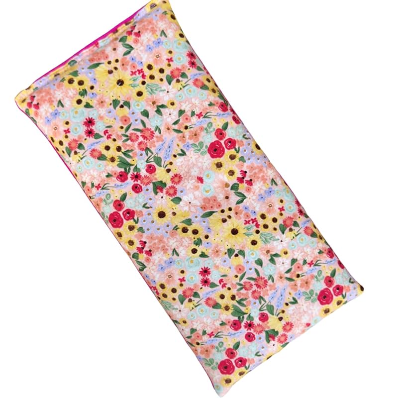 Large Microwave Heating Pad with Flax Seed, Scented or Unscented, Good For Back Pain or Cramps, Moist Heat Therapy or Ice Pack, Microwavable Bean Bag, 6" x 12" (Pink Floral, Chamomile)