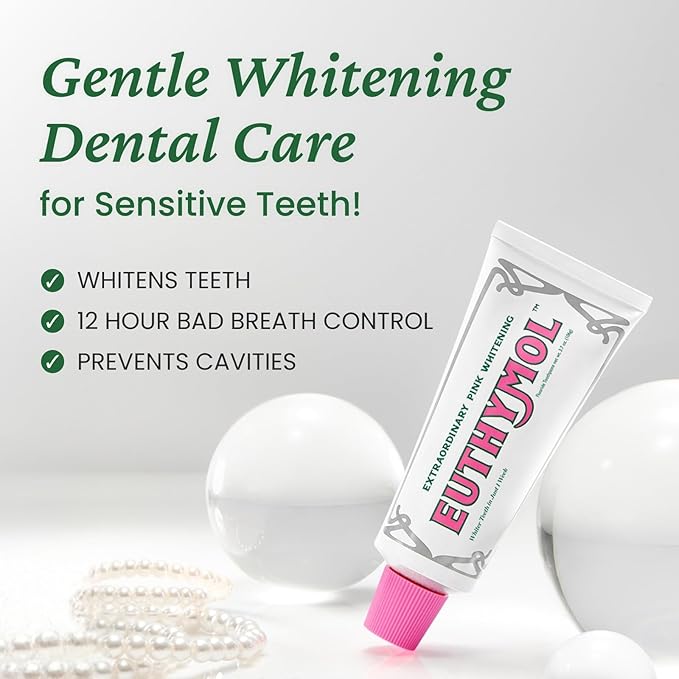 EUTHYMOL Whitening Toothpaste (3.7fl oz) - Stain Removal in 2 Weeks, Long-Lasting Freshness for Sensitive Gum & Teeth. Bad Breath, Cavity Prevention. Recyclable Aluminum Tube
