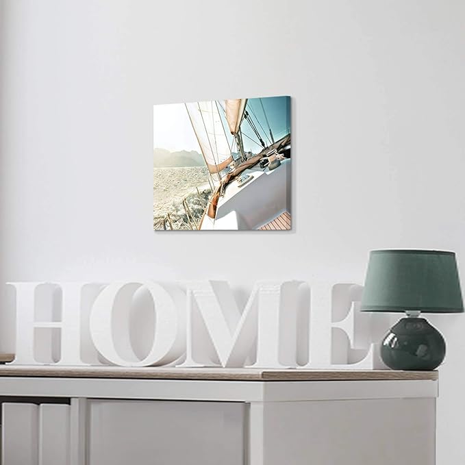 ARTISTIC PATH Sailboat Picture Seascape Wall Art: Nautical Artwork Print on Canvas Painting for Bedrooms (16" W x 11" H,Multi-Sized)