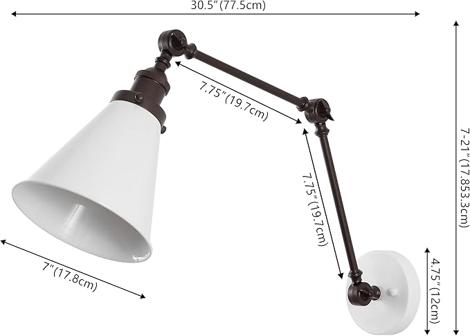 JONATHAN Y JYL7462C Rover 7" Classic Industrial Metal Adjustable Arm LED Wall Sconce, White/Oil Rubbed Bronze for Bedroom, Bathroom, Vanity