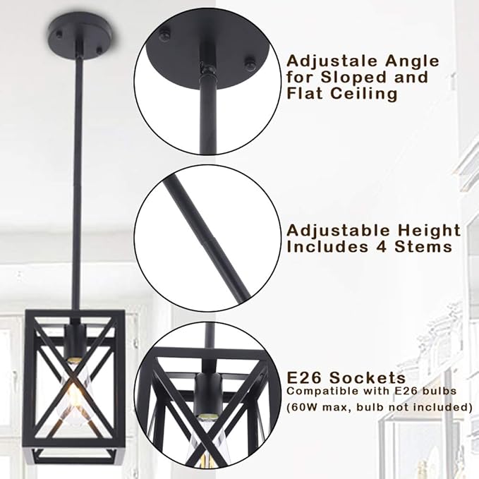Farmhouse Lantern Pendant Light Fixtures Ceiling Hanging Rustic Chandelier Black (1 Light)