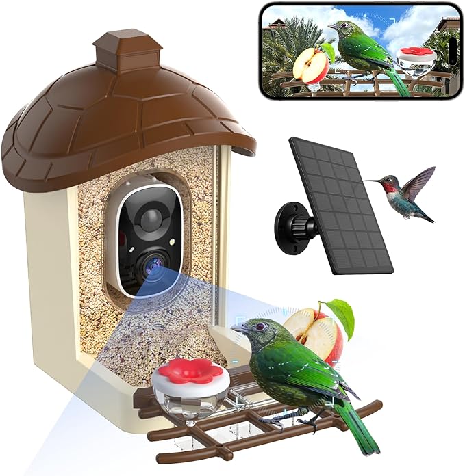 Bird Feeder with Camera, 2K HD Live Video, Smart Bird Cam Solar Powered with AI Birds Species Identification, Auto Capture Video, Instant Arrival Alerts, Best Gifts for Mom Dad