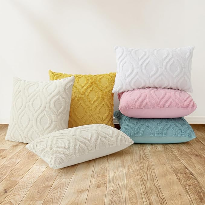 decorUhome Throw Pillow Covers 18x18 Inch Set of 2, Soft Plush Decorative Faux Fur Light Pink Solid Couch Pillow Covers, Accent Farmhouse Neutral Square Euro Pillow Cases for Sofa Bed Living Room