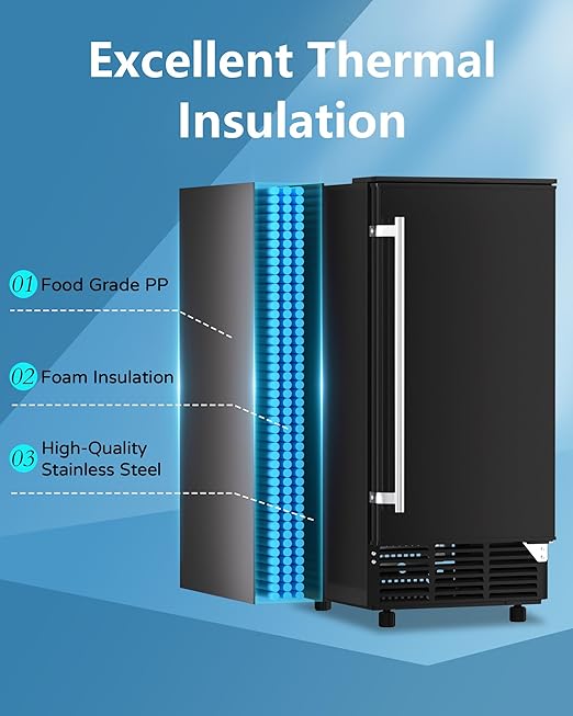 Commercial Ice Maker Machine Reversible Door 120LBS/Day, Undercounter Ice Makers 30LBS Storage Bin and 40 Ice Cubes, Icemaker Machine Brushed Metal with Water Line, Ice Scoop