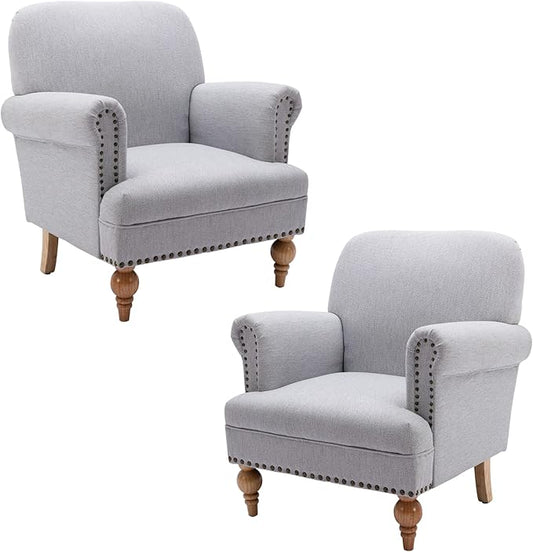chairus Linen Accent Chair for Living Room Set of 2 Upholstered Mid Century Modern Single Sofa Chair with Solid Wood Legs Comfy Reading Chair Armchair for Bedroom/Office Room/Recption/Lounge, Grey