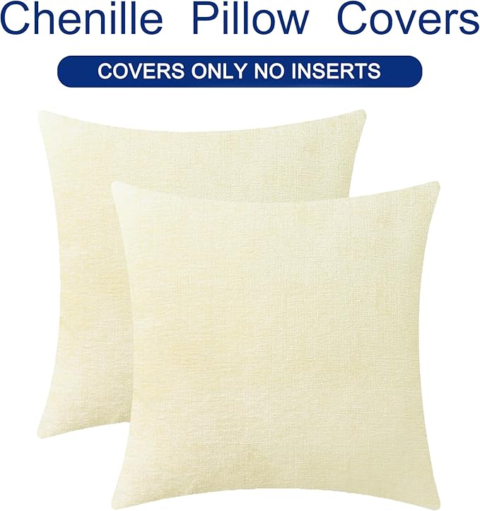 CaliTime Throw Pillow Covers Decorative 20 X 20 Inches Pack of 2 Cozy Chenille Cushion Cases for Couch Sofa Bed Living Room Home Beige