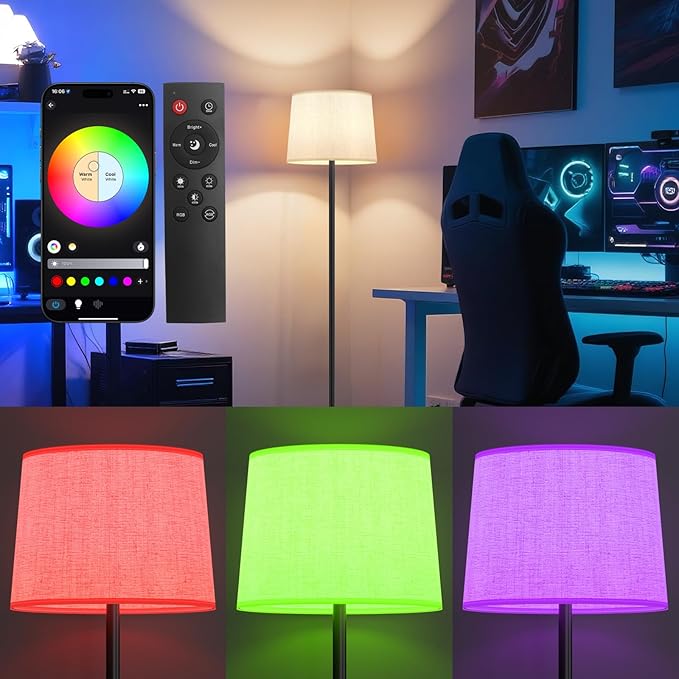 Floor Lamp for Living Room Bedroom,Modern Floor Lamp with Remote, Simple Design with Beige Shade,Foot Pedal Switch,Dimmable Colors Temperature,9W RGB LED Bulb