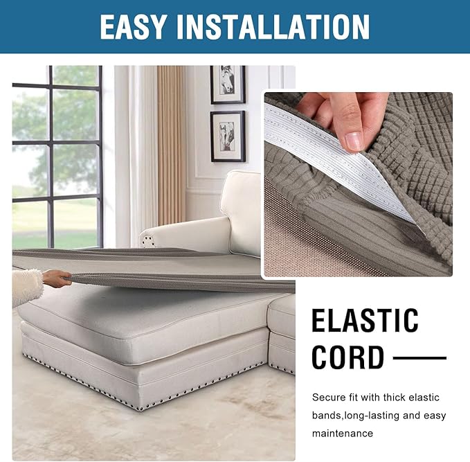 H.VERSAILTEX Super Stretch Individual Chaise Cover Sectional Couch Covers for L Shaped Sofa Both Left/Right Featuring Thick Jacquard Textured Twill Fabric (1 Piece Chaise Cover Large, Taupe)