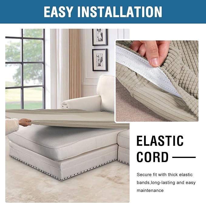 H.VERSAILTEX Super Stretch Individual Chaise Cover Sectional Couch Covers for L Shaped Sofa Both Left/Right Featuring Thick Jacquard Textured Twill Fabric (1 Piece Chaise Cover, Island Fossi)