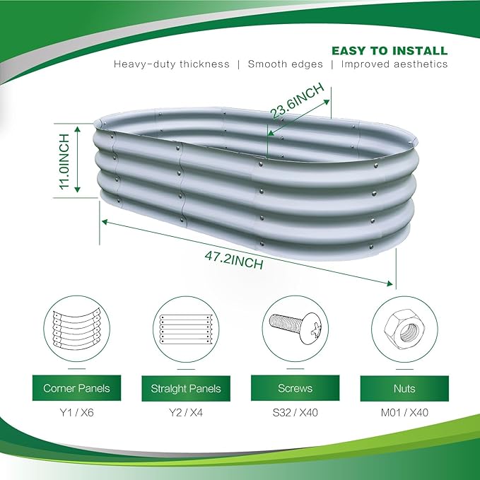 Gardmax Galvanized Raised Garden Bed, Lightweight Planter Boxes Outdoor with Easy Assembly, Large Garden Bed for Vegetables, Fruits, Flower Silver