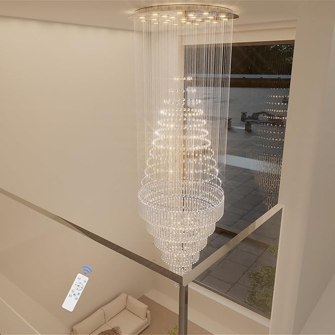 Flashing God D48''X H120''High Ceiling Chandelier Crystal Raindrop Chandeliers Large Villa Chandelier Entrance Foyer Hight Ceiling Lighting LED Dimmable 2700K-4500K-6000K 24 LED Bulbs Include