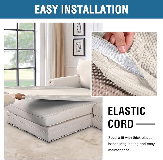 H.VERSAILTEX Super Stretch Individual Chaise Cover Sectional Couch Covers for L Shaped Sofa Both Left/Right Featuring Thick Jacquard Textured Twill Fabric (1 Piece Chaise Cover, Porcelain)