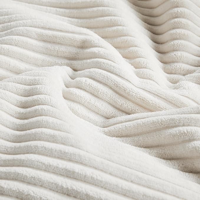 Fancy Homi 2 Packs Cream White Lumbar Decorative Throw Pillow Covers 14x24 Inch for Couch Bed Sofa, Rustic Farmhouse Boho Home Decor, Soft Striped Corduroy Rectangle Accent Cushion Case 35x60 cm