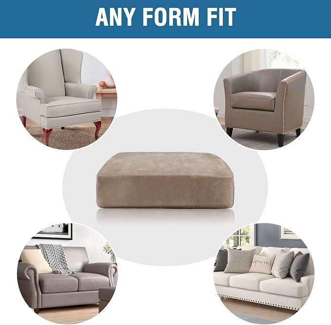 H.VERSAILTEX Velvet Stretch Couch Cushion Cover Plush Cushion Slipcover for Chair Cushion Furniture Protector Seat Cushion Sofa Cover (1 Piece Armchair Cushion Covers, Taupe)