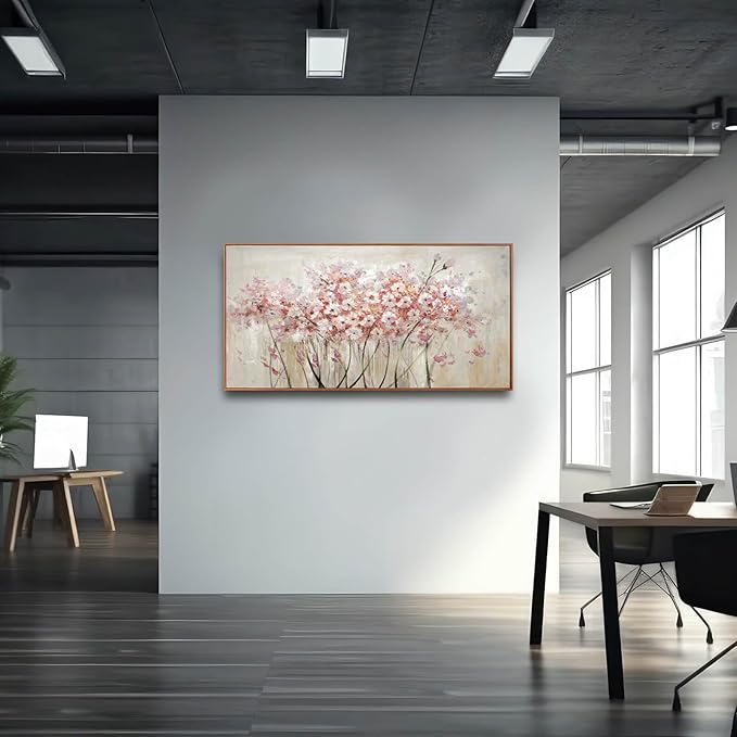 Flower Wall Art Framed Beige Canvas Paintings Colorful Wall Decor 24"x48" Art Posters Pictures for Dining Room Office Hotel