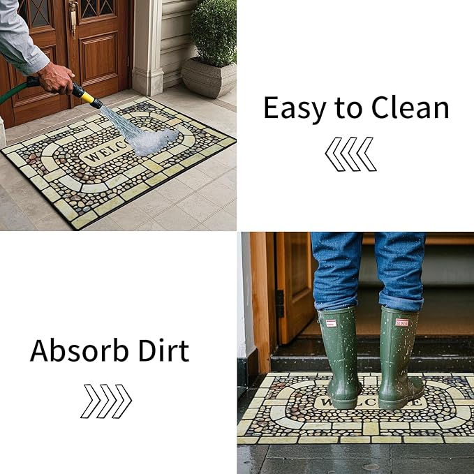 Door Mat Welcome Mat, Heavy Duty Door Mat 23.6 x 35.4 Inch Front Door Mat Rug Doormat for Outdoor Entrance Home Non-Slip Rubber Rug for Front Door, Outside, Entryway, Patio (Yellow Welcome)