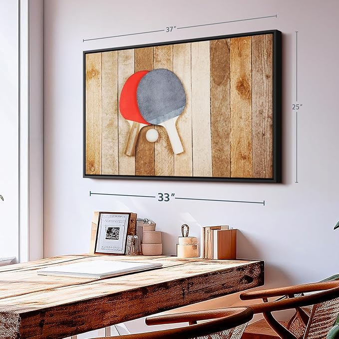 ElephantStock Ping Pong Wall Art - Horizontal Framed Canvas - 1-Piece Living Room Wall Decor - Photography Canvas Print - Brown and Red Decor for Wall - 37" X 25"