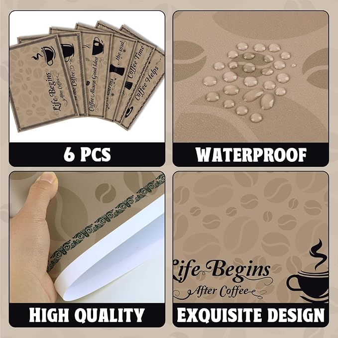 Coffee Bar Placemats Set of 6 Coffee Bar Plastic Table Mats Machine Place Mats Washable Vinyl Accessories Table Decoration for Indoor Outdoor Party Kitchen Dining