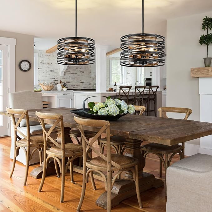 Farmhouse Chandelier, Dining Room Light Fixture, 3-Light Modern Black Pendant Light Fixture, Rustic Industrial Ceiling Hanging Light Fixture for Entryway Foyer Kitchen Over Table Hallway