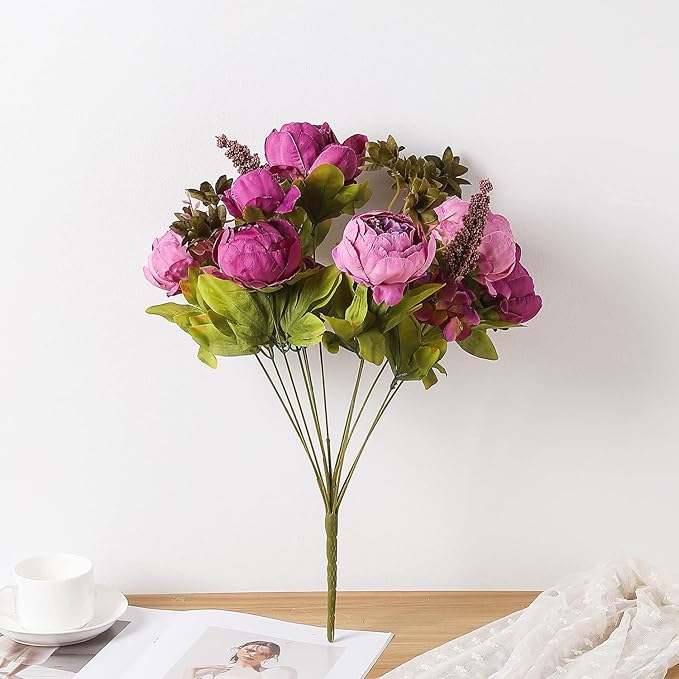 Duovlo Fake Flowers Vintage Artificial Peony Silk Flowers Wedding Home Decoration,Pack of 1 (Purple)