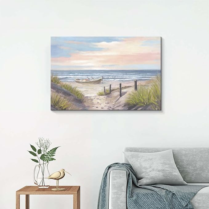 cozy country Ocean Wall Art 36"x24" - Coastal Pictures Beach Canvas Decor - Seashore Artwork Seascape Hand Painting for Bedroom, Sea House