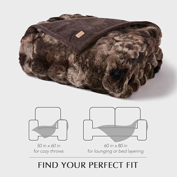 EVERGRACE Ultra Soft Luxury Fluffy Ridgeline Faux Rabbit Fur Throw Blanket, Thick Warm Bubble Throw for Bed, Cozy Plush Reversible Blankets for Couch, Chair, Sofa, Mocha Brown, 50x60 Inches, 870 GSM