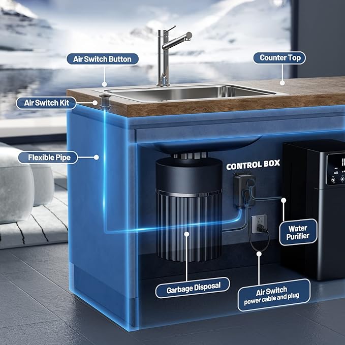 Garbage Disposal Air Switch Kit -Professional- Dual Outlet, Sink Top Waste Disposer On/Off, Garbage Disposal Button, Brass Made Cover, UL Listed