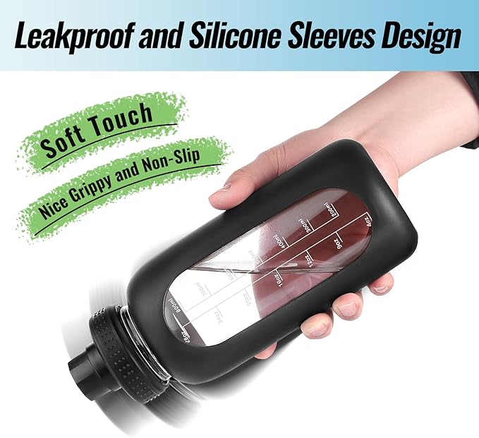 32 oz Glass Water Bottle with Straw and Handle, Sports Motivational Water Flask with Silicone Sleeve, Large Leakproof Water Flask Cup with Time Marker for Travel, Gym, Blush